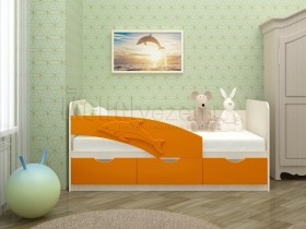 Дельфин-3 Кровать детская 3 ящика без ручек 1.6 Оранжевый глянец в Называевске - nazyvaevsk.katalogmebeli.com | фото