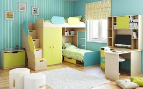Детская комната Смайли (Желтый/Голубой/Зеленый/корпус Клен) в Называевске - nazyvaevsk.katalogmebeli.com | фото 2