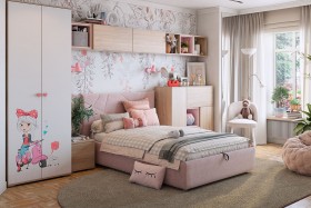 Комплект детской мебели Алина К2 Дуб мария/белый/нежно-розовый велюр в Называевске - nazyvaevsk.katalogmebeli.com | фото 1