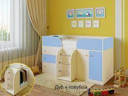 Кровать-чердак Малыш-4 Дуб молочный/Голубой в Называевске - nazyvaevsk.katalogmebeli.com | фото 1