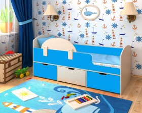 Кровать Малыш-мини с бортиком Дуб молочный/Голубой в Называевске - nazyvaevsk.katalogmebeli.com | фото