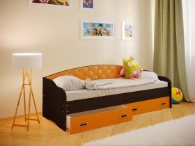 Кровать Софа-7 с мягкой спинкой (800х1900) Венге/Оранжевый в Называевске - nazyvaevsk.katalogmebeli.com | фото