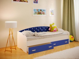 Кровать Софа-8 с мягкой спинкой со стразами (900х2000) Белый/Синий в Называевске - nazyvaevsk.katalogmebeli.com | фото