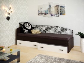 Кровать Софа-9 с мягкой спинкой с рисунком Милана (900х1900) Венге/Белый в Называевске - nazyvaevsk.katalogmebeli.com | фото