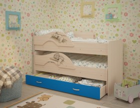 Кровать выкатная Радуга-Сафари детская 1600 Млечный дуб/Голубой в Называевске - nazyvaevsk.katalogmebeli.com | фото 1
