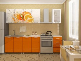 Кухонный гарнитур 1,8м Апельсин (Белый/Оранжевый металлик/Фотопечать апельсин) в Называевске - nazyvaevsk.katalogmebeli.com | фото