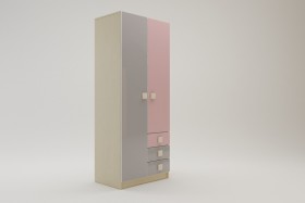 Шкаф 2-х створчатый с ящиками Грэйси (Розовый/Серый/корпус Клен) в Называевске - nazyvaevsk.katalogmebeli.com | фото 2