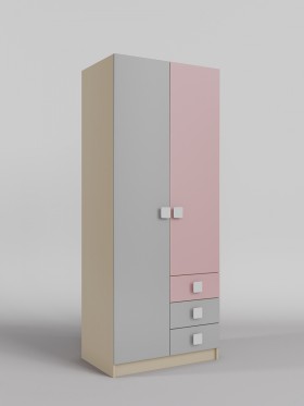 Шкаф 2-х створчатый с ящиками Грэйси (Розовый/Серый/корпус Клен) в Называевске - nazyvaevsk.katalogmebeli.com | фото 1