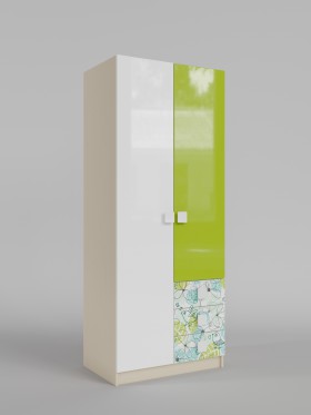 Шкаф 2-х створчатый с ящиками Твит (Белый/Зеленый/корпус Клен) в Называевске - nazyvaevsk.katalogmebeli.com | фото