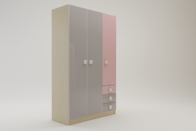 Шкаф 3-х створчатый с ящиками Грэйси (Розовый/Серый/корпус Клен) в Называевске - nazyvaevsk.katalogmebeli.com | фото 2