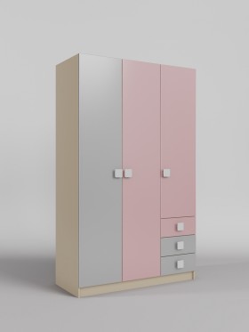 Шкаф 3-х створчатый с ящиками Грэйси (Розовый/Серый/корпус Клен) в Называевске - nazyvaevsk.katalogmebeli.com | фото 1