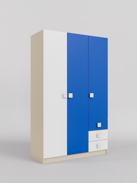 Шкаф 3-х створчатый с ящиками Скай (Синий/Белый/корпус Клен) в Называевске - nazyvaevsk.katalogmebeli.com | фото