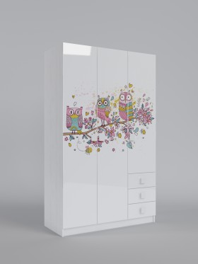 Шкаф 3-х створчатый с ящиками Совушки (Белый/корпус Выбеленное дерево) в Называевске - nazyvaevsk.katalogmebeli.com | фото
