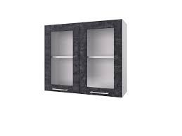 Шкаф 80 с 2-мя витринами Лофт (Камень Арья/корпус Белый) в Называевске - nazyvaevsk.katalogmebeli.com | фото