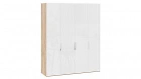 Шкаф для одежды с 4 глухими дверями «Эмбер» Яблоня Беллуно/Белый глянец в Называевске - nazyvaevsk.katalogmebeli.com | фото