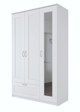 Шкаф трехдверный Сириус с зеркалом и 1 ящиком белый в Называевске - nazyvaevsk.katalogmebeli.com | фото