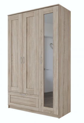 Шкаф трехдверный Сириус с зеркалом и 1 ящиком дуб сонома в Называевске - nazyvaevsk.katalogmebeli.com | фото