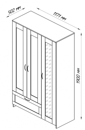 Шкаф трехдверный Сириус с зеркалом и 1 ящиком дуб венге в Называевске - nazyvaevsk.katalogmebeli.com | фото 3