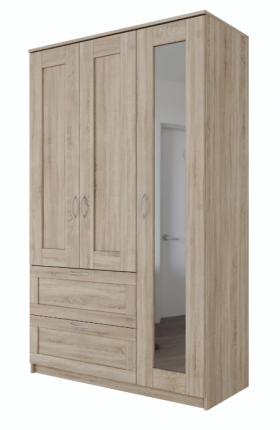 Шкаф трехдверный Сириус с зеркалом и 2 ящиками дуб сонома в Называевске - nazyvaevsk.katalogmebeli.com | фото