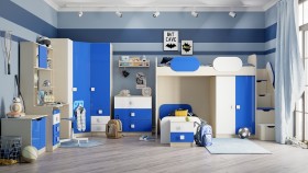 Система хранения над кроватью Скай люкс (Синий/Белый/корпус Клен) в Называевске - nazyvaevsk.katalogmebeli.com | фото 4